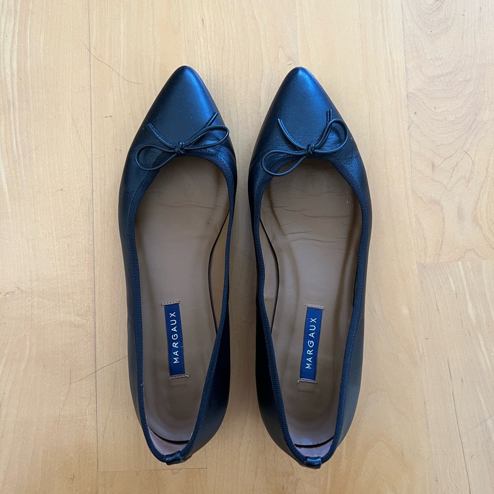 Margaux Black Leather Pointed Flats